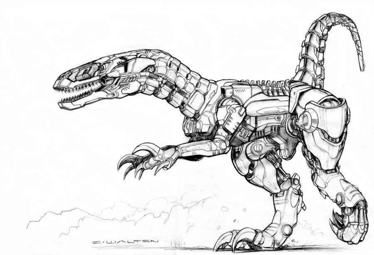 Раскраска радостный робот-динозавр