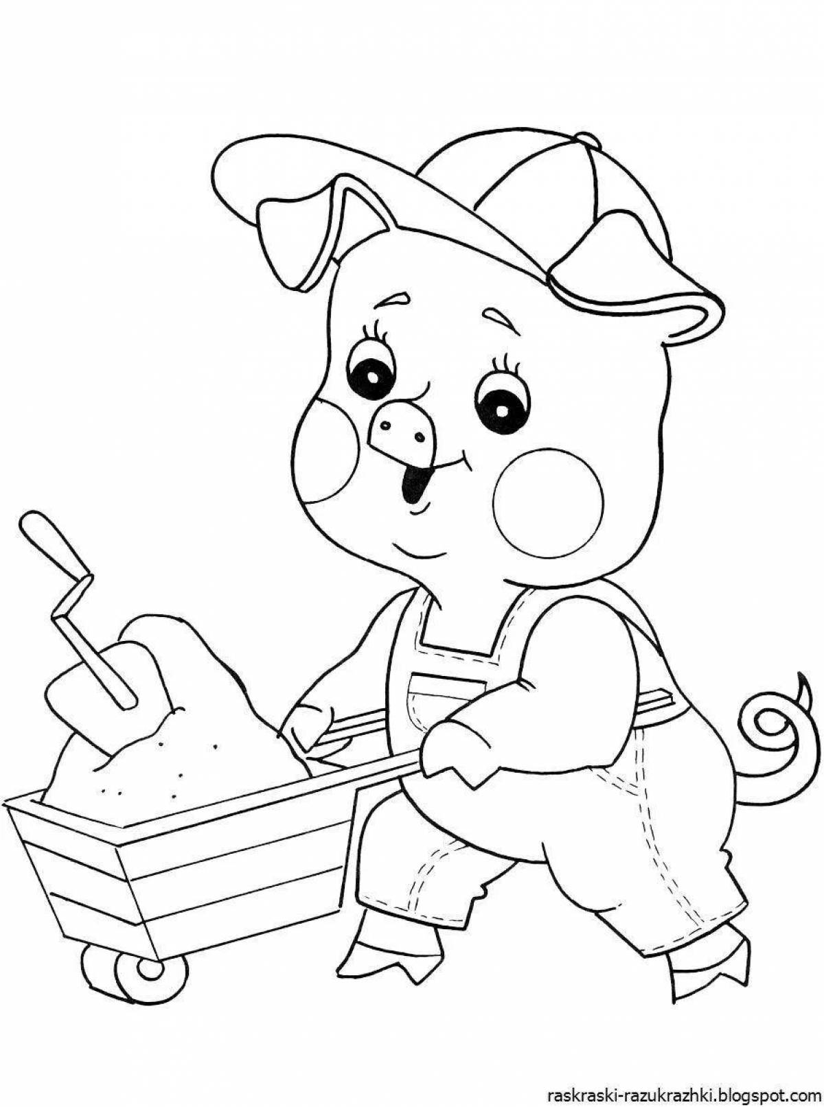 Joyful three little pigs coloring book for kids