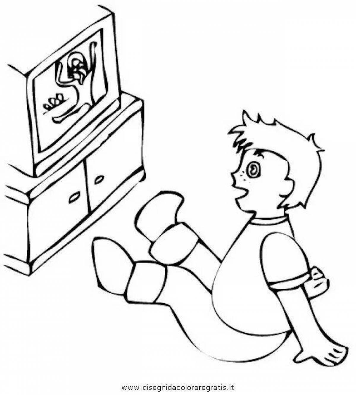 Мальчик и телевизор раскраска для детей