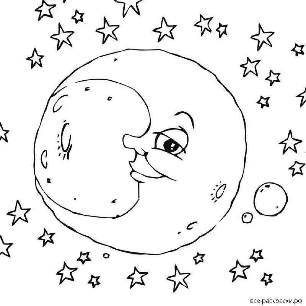 Мечтательная раскраска луна для детей
