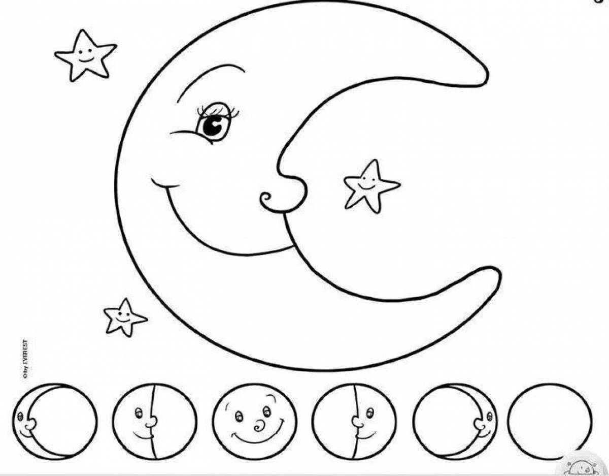 Веселая раскраска луна для детей