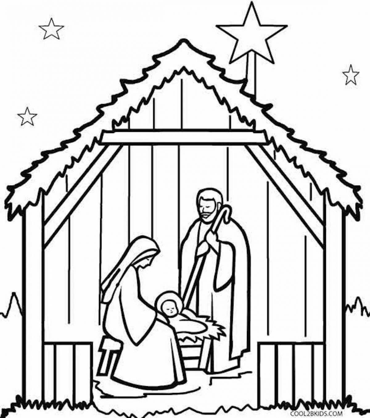 Joyful coloring nativity scene for children