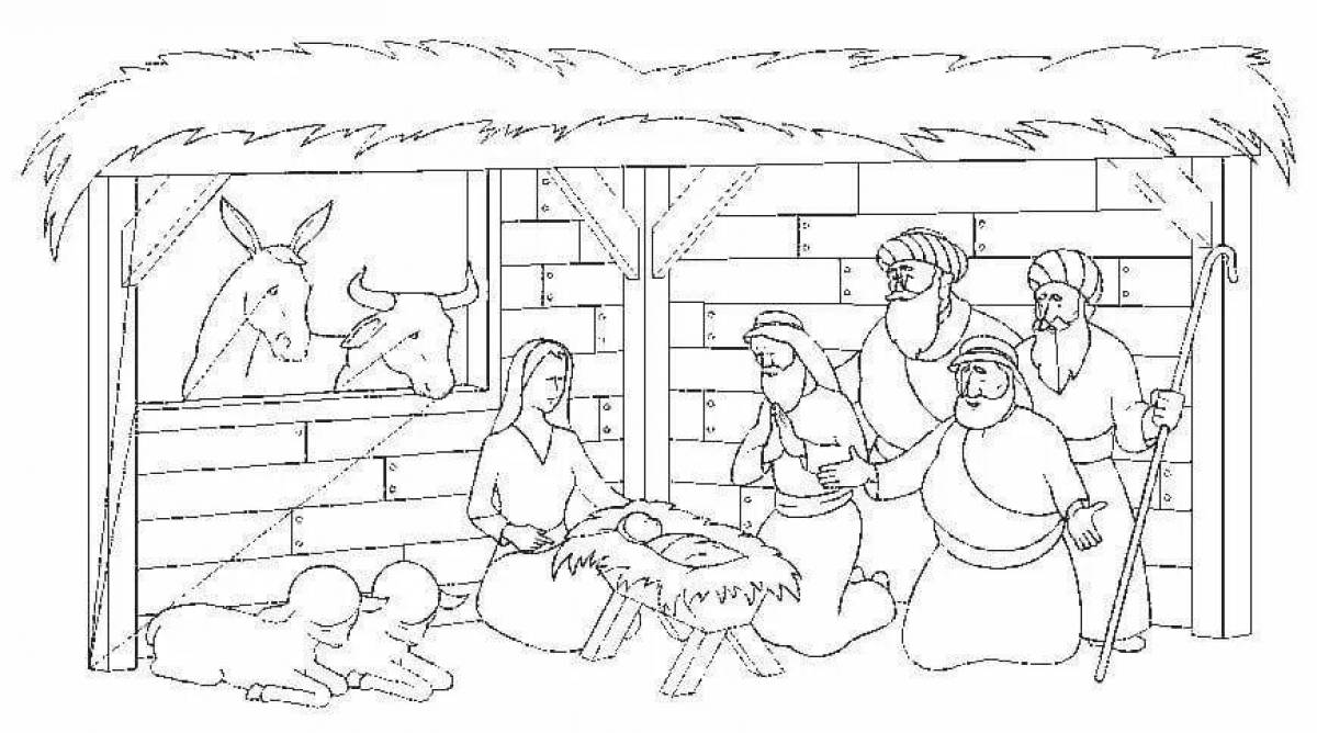 Exquisite nativity scene coloring book for kids