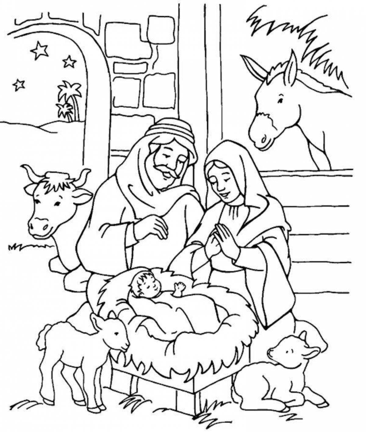 Nativity scene inspirational coloring book for kids