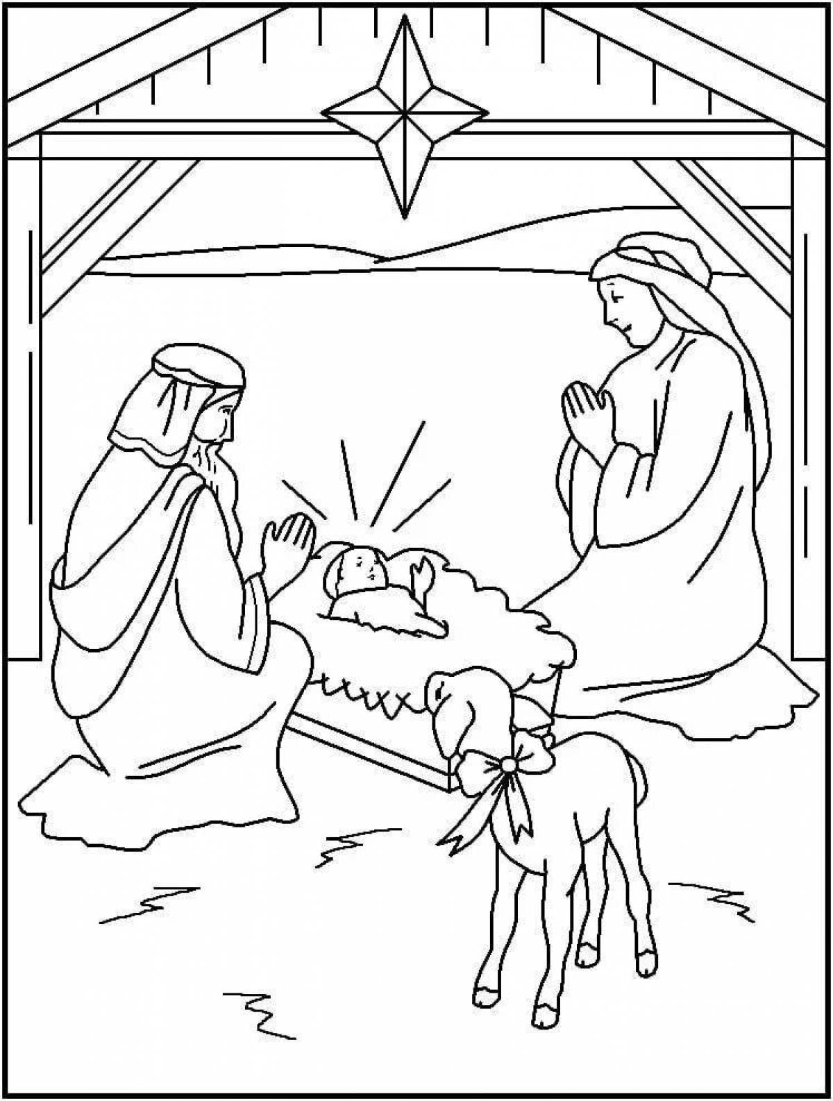 Majestic nativity scene coloring book for kids