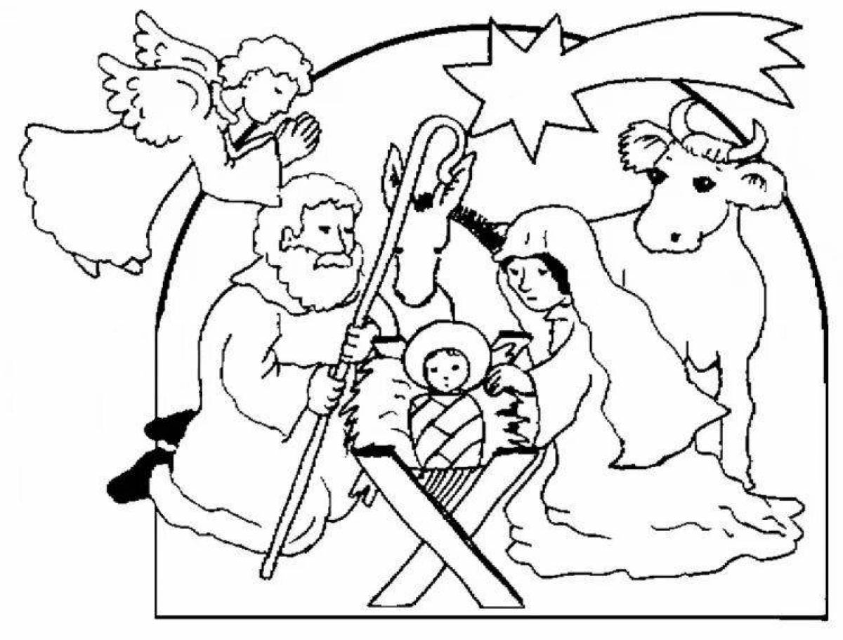 Divine coloring nativity scene for kids