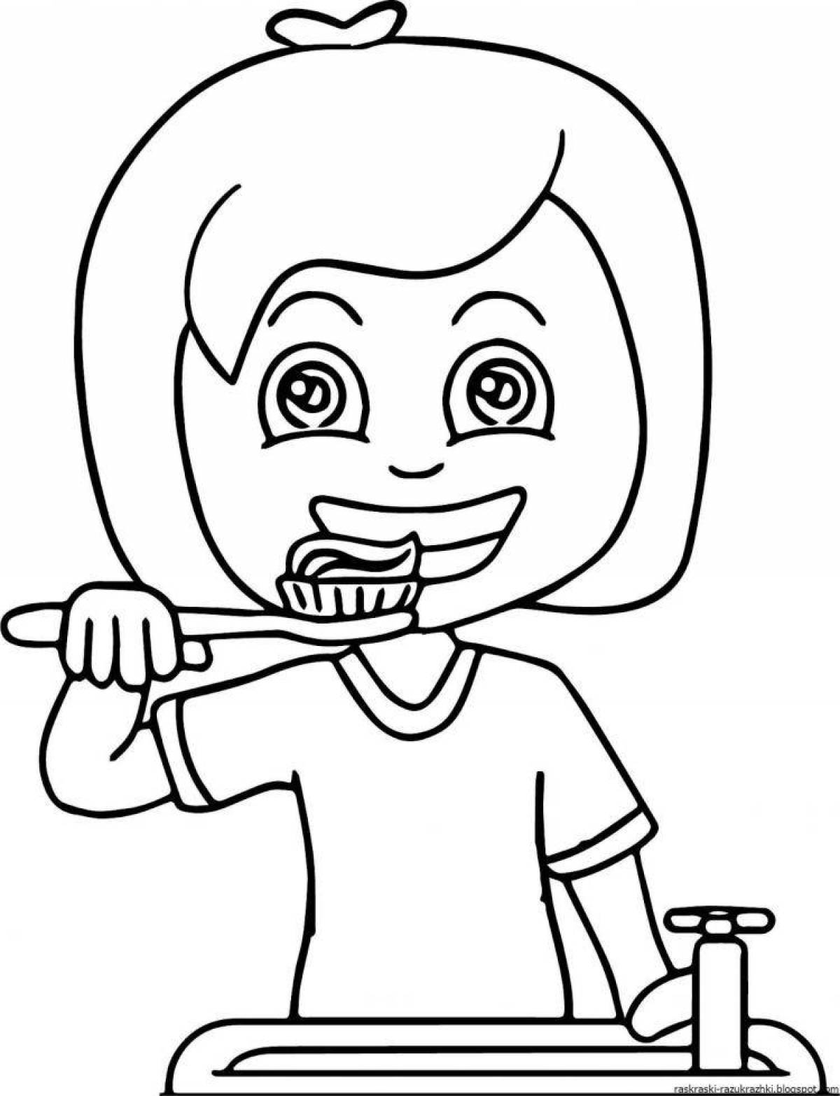 Раскраски зуба, Раскраска Мальчик чистит зубы Уход за зубами.
