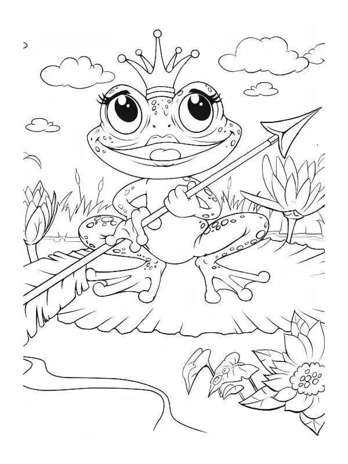 Colorful frog princess coloring page for kids