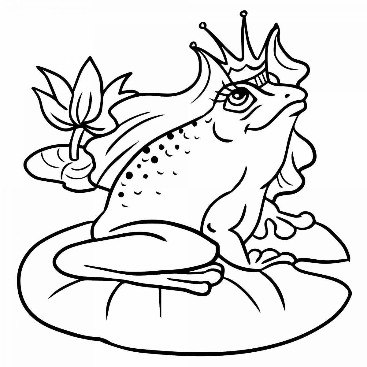Playful frog princess coloring page for kids