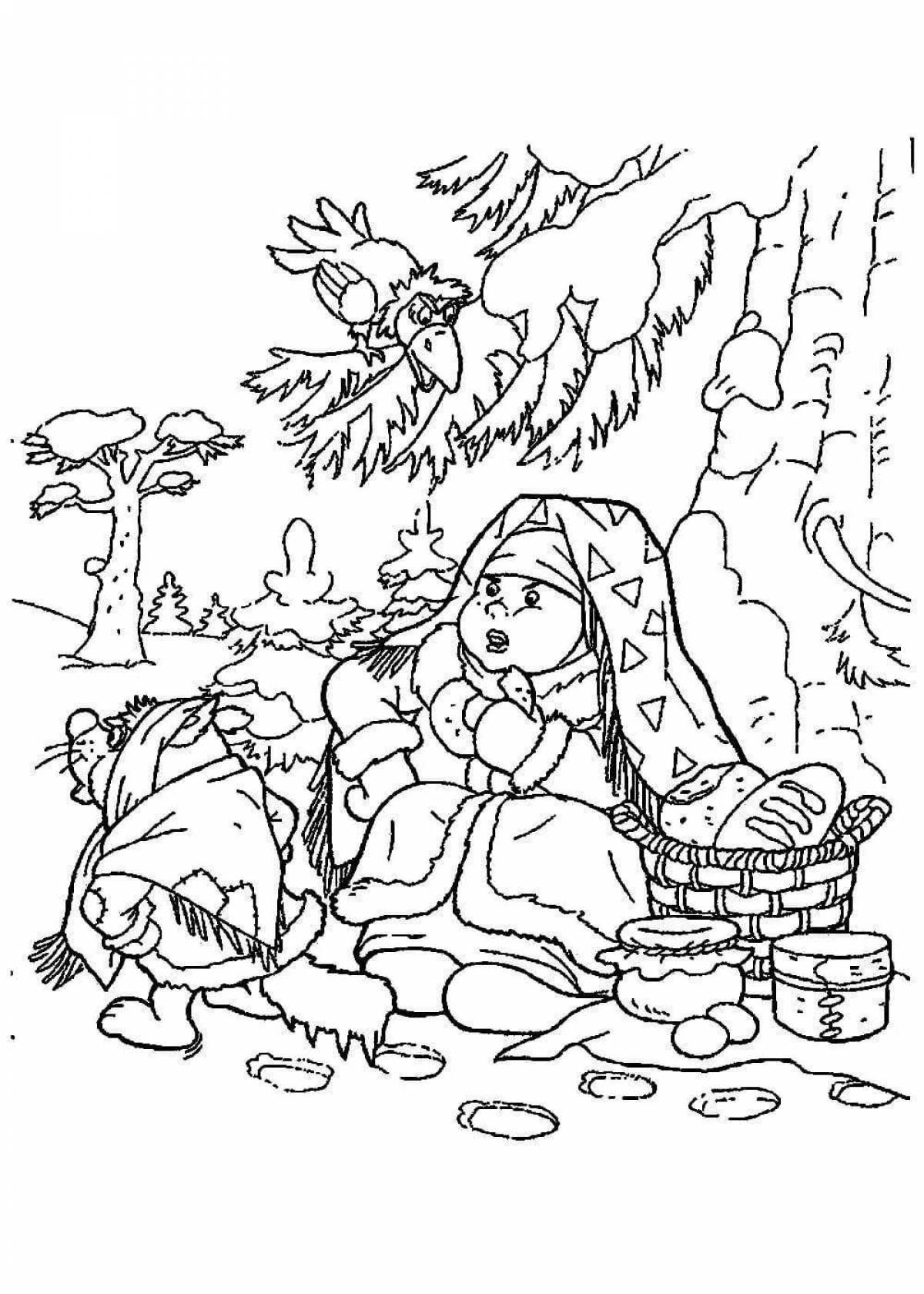 Peaceful coloring Moroz Ivanovich needlewoman and sloth