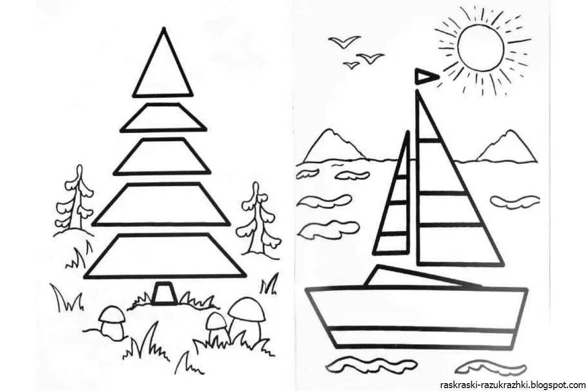 Stimulating geometric shapes coloring pages for kids