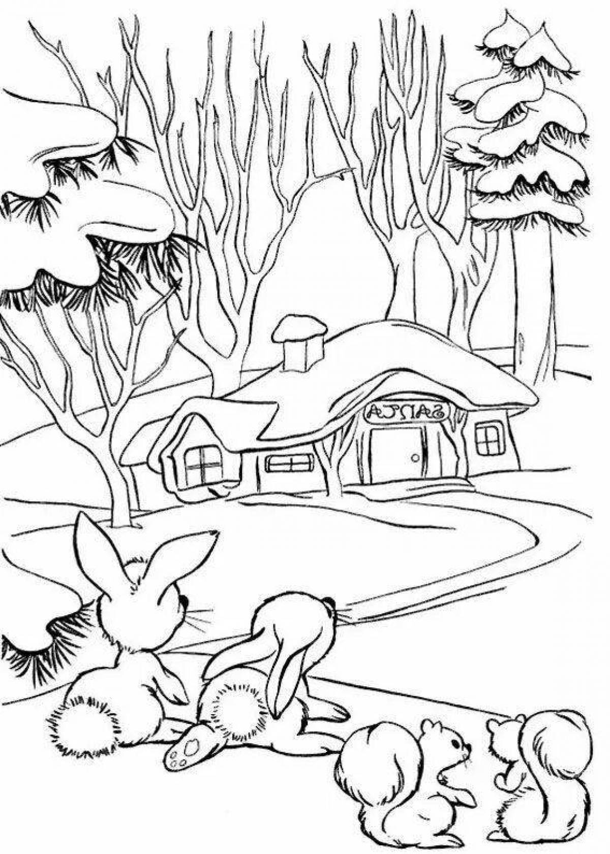 Charming winter nature coloring book