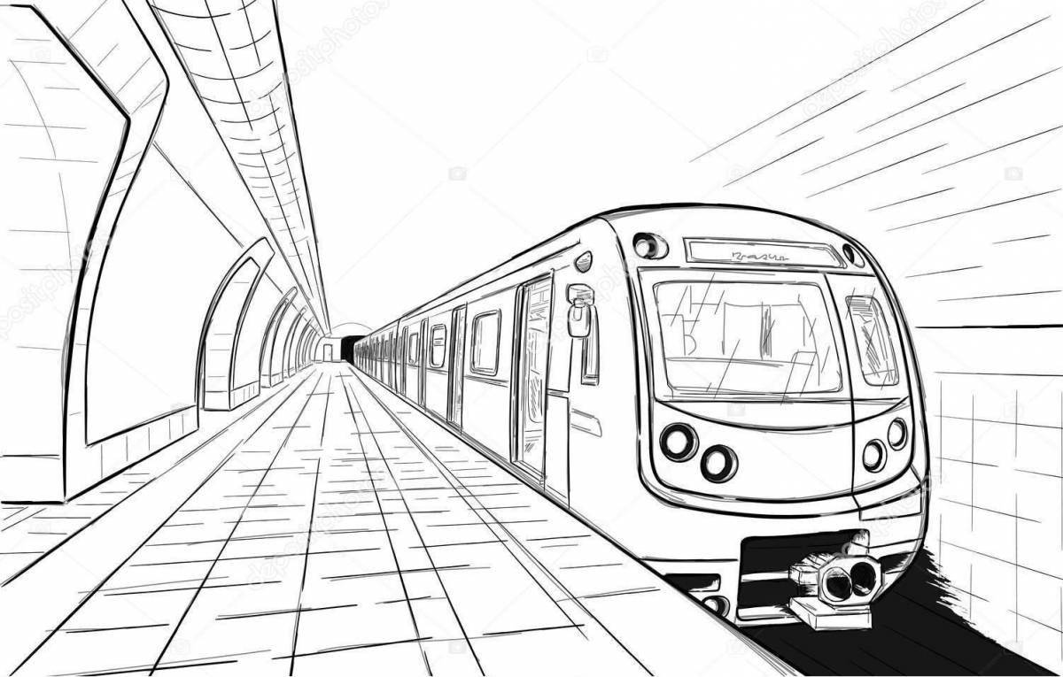 Красочная страница раскраски поезда метро