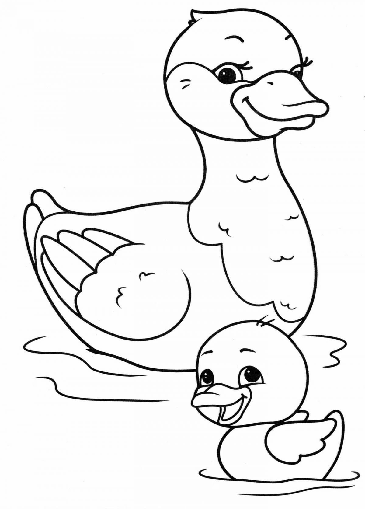 Радостная утка-раскраска для детей