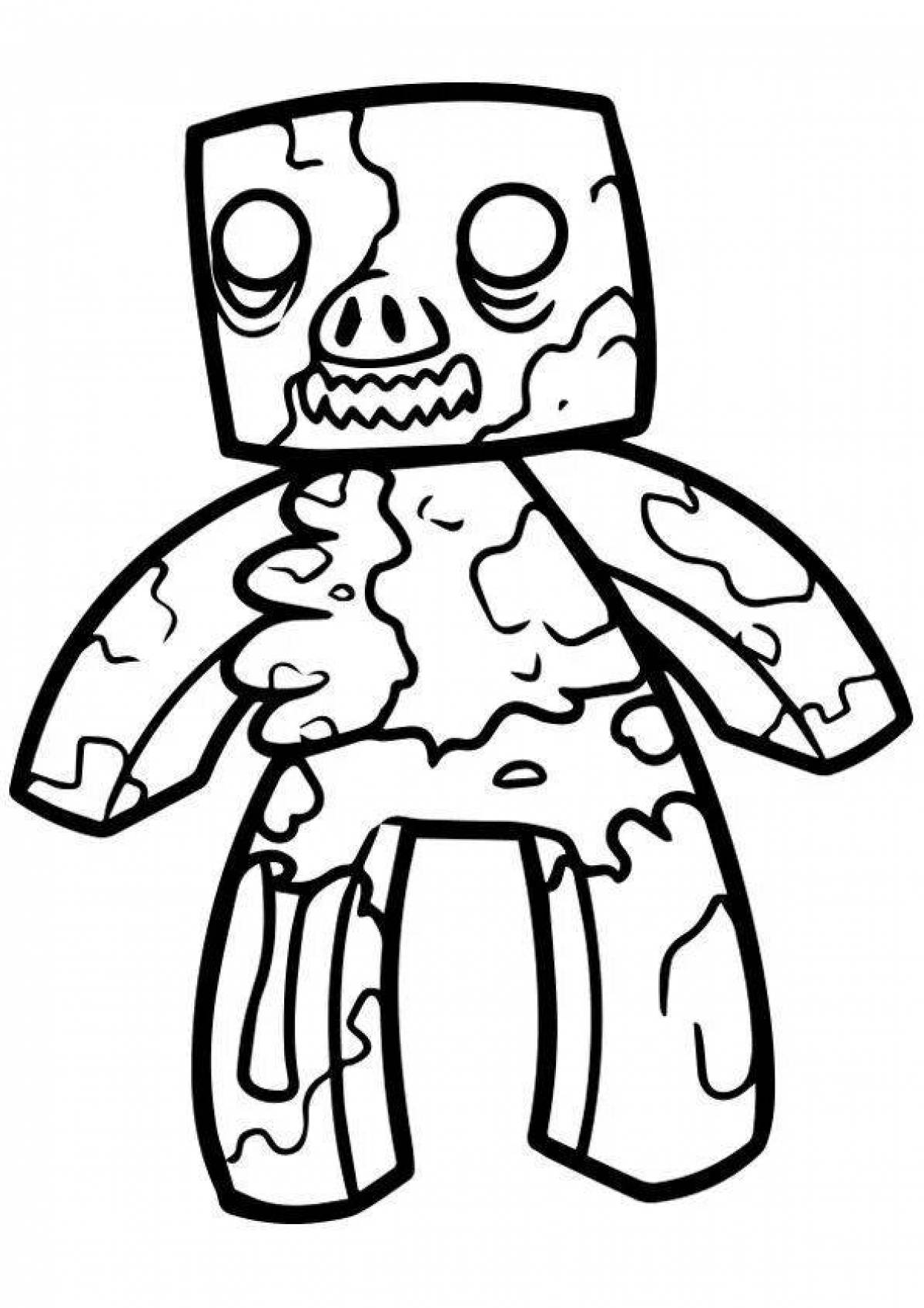 Colorful minecraft zombie coloring page