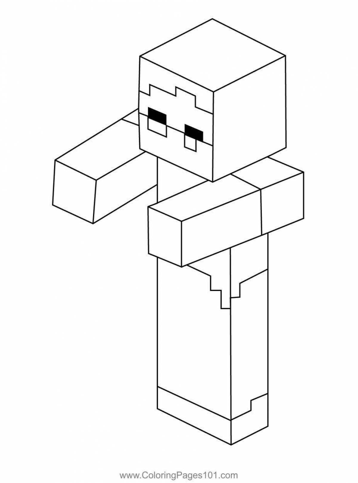 Detailed minecraft zombies coloring page
