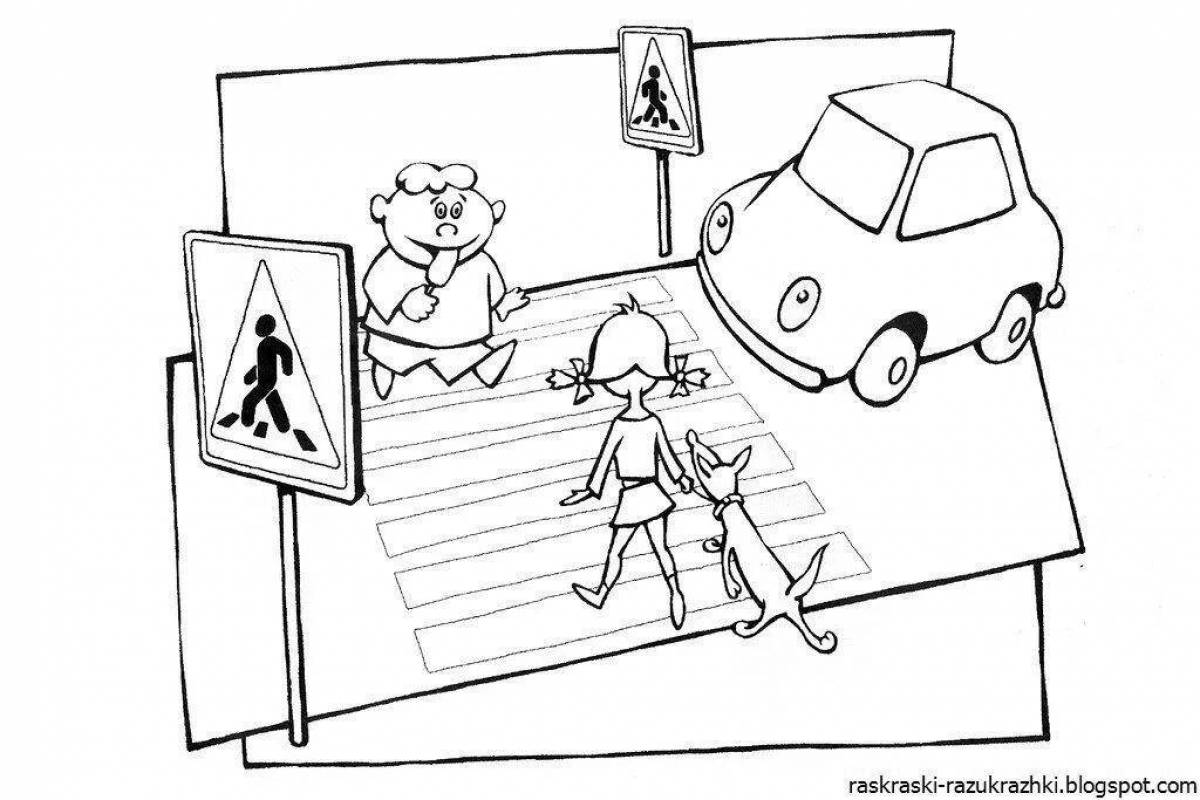 Bright rules of the road coloring for kindergarten