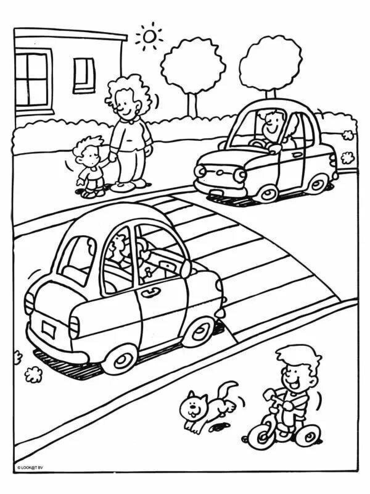 Creative rules of the road coloring for kindergarten