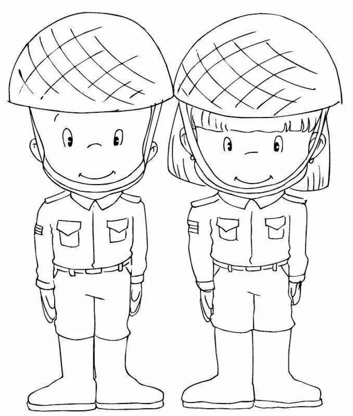 Раскраска дети в военной форме