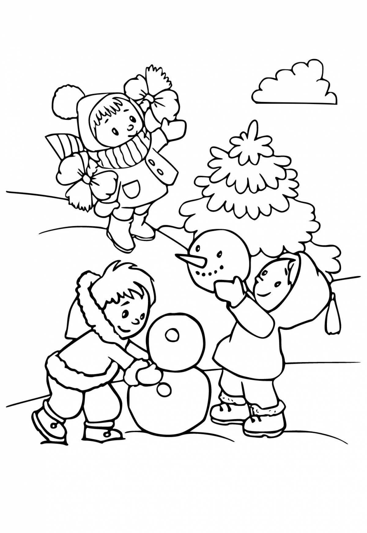 Glittering snow hill coloring page