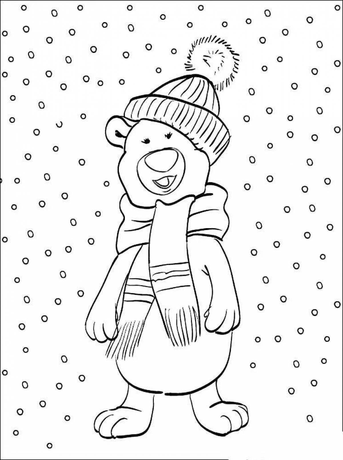Glowing winter fireplace coloring page