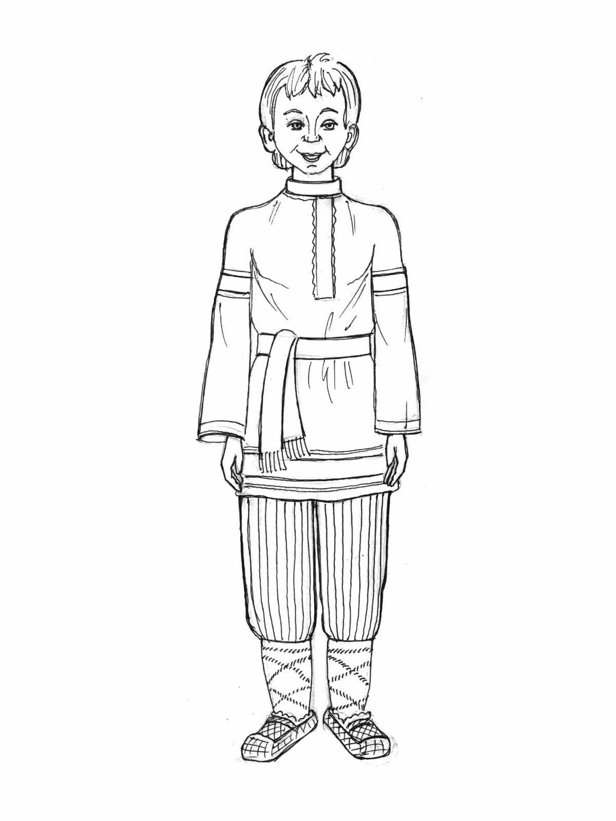 Funny coloring pages of Russian folk costume for children