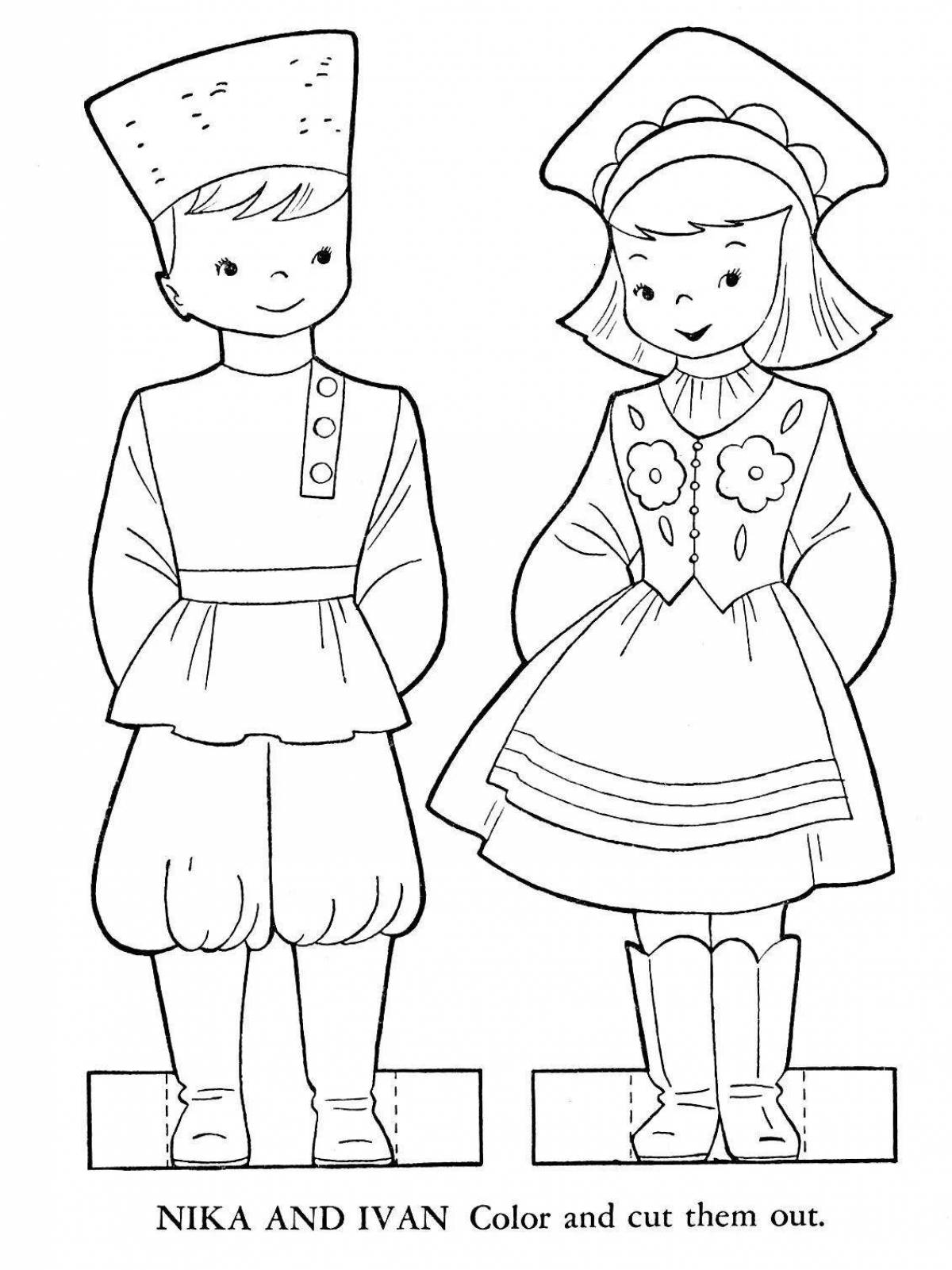 Charming coloring of Russian folk costume for children