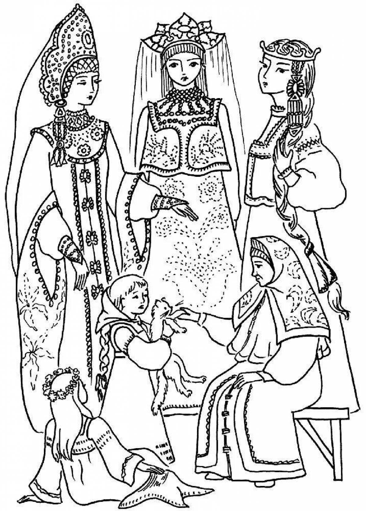 Gorgeous Russian folk costume coloring book for kids