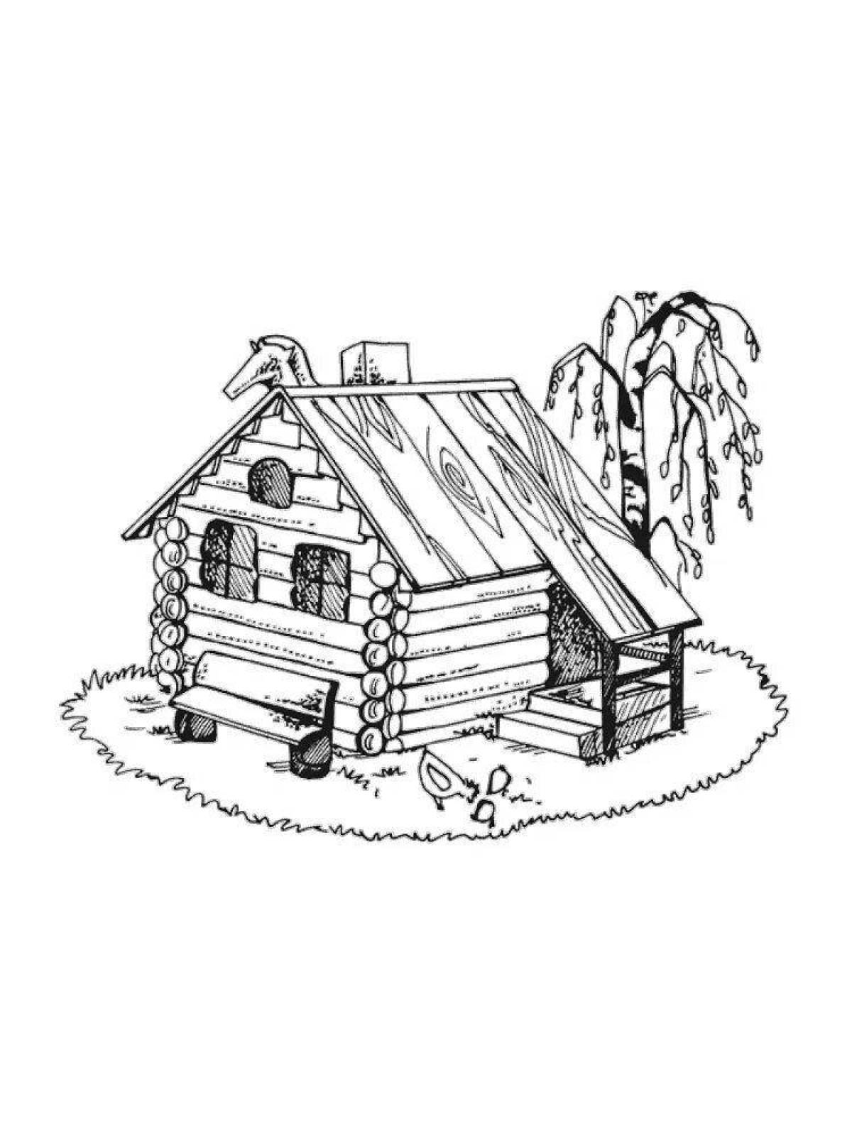 Coloring page cheerful Russian hut