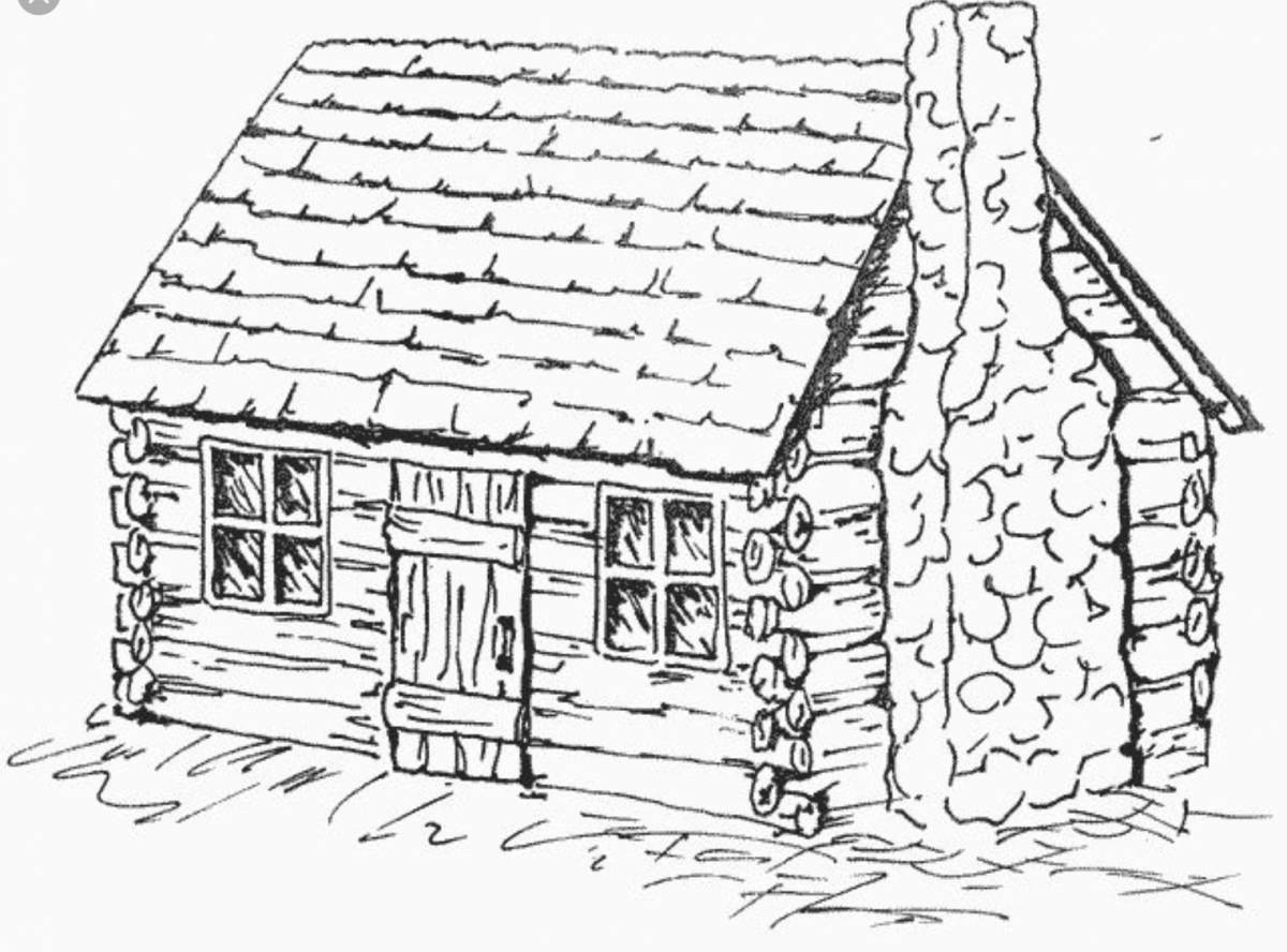 Coloring book exquisite Russian hut