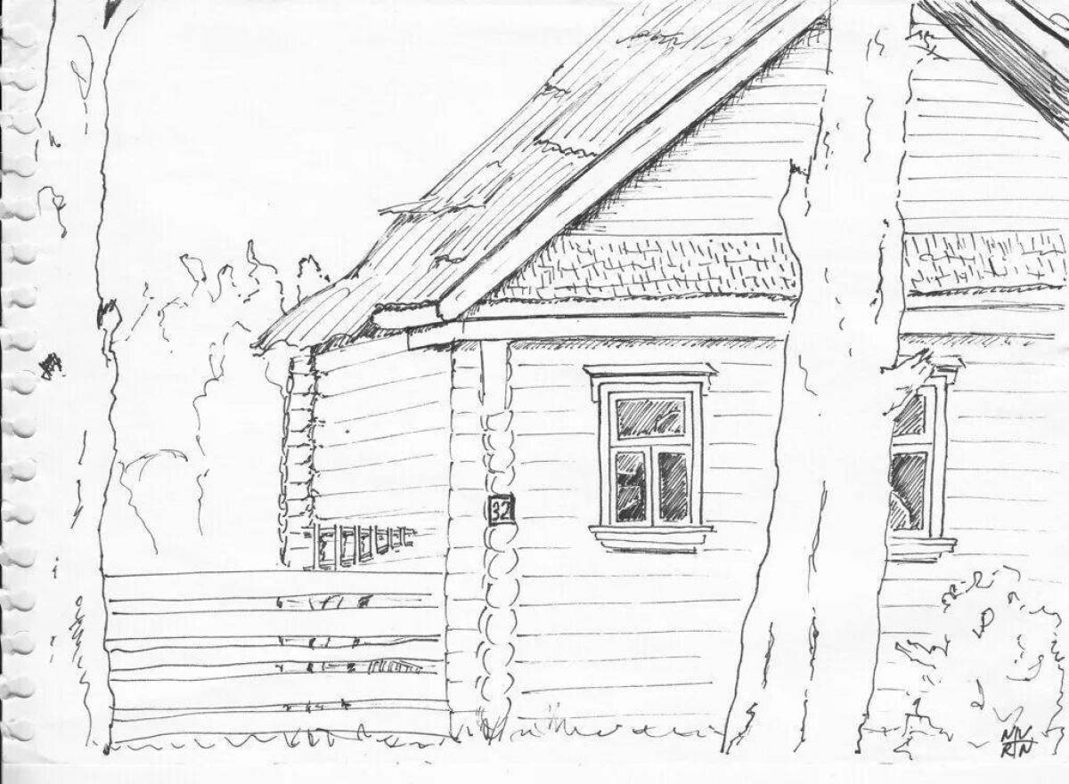 Coloring page magnificent Russian hut