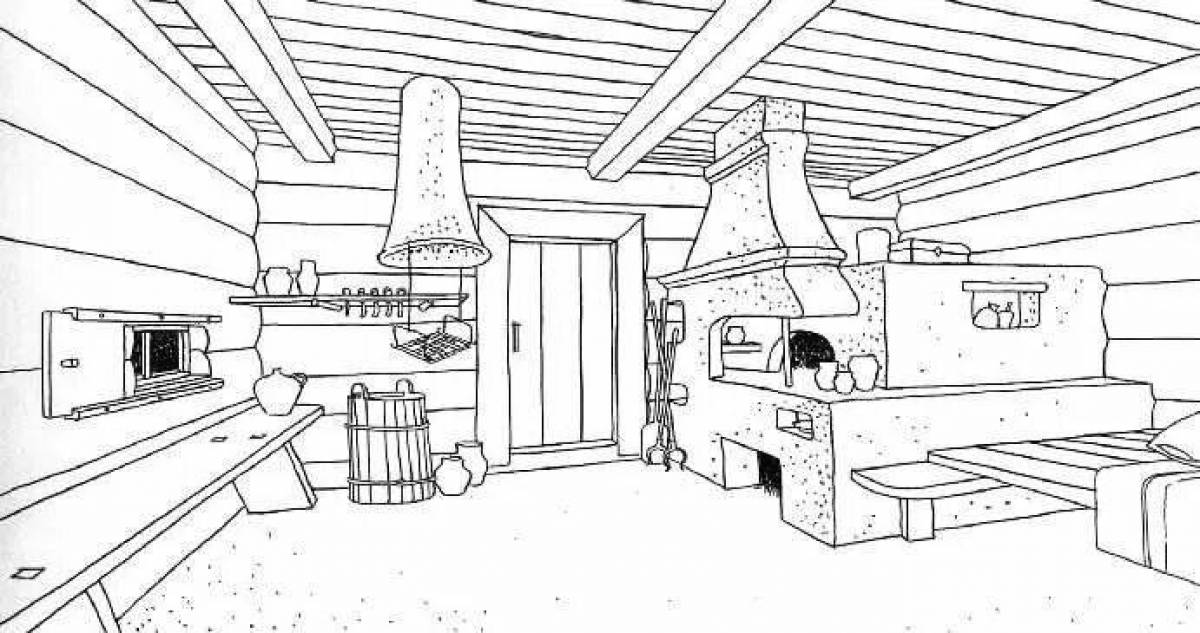 Coloring page amazing Russian hut
