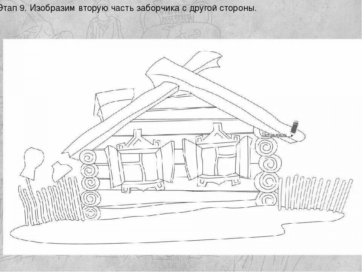Coloring page fancy Russian hut
