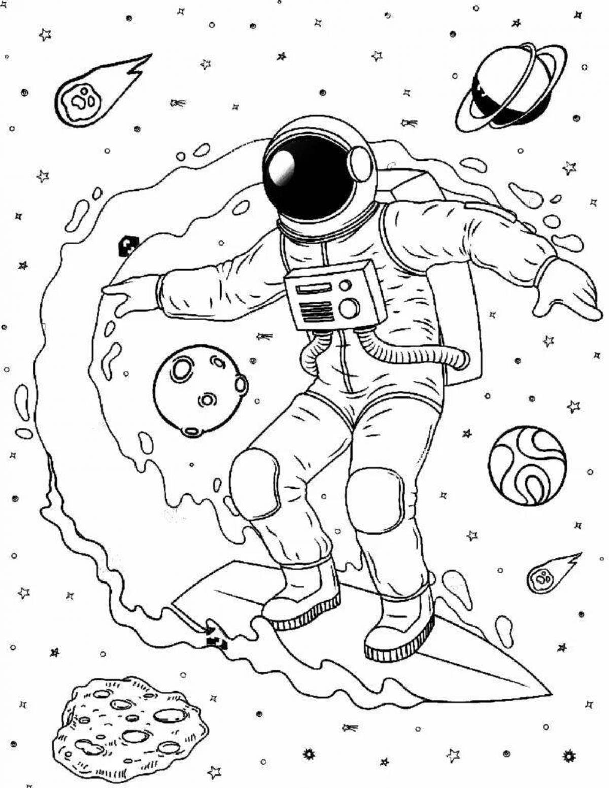 Coloring page happy astronaut for kids