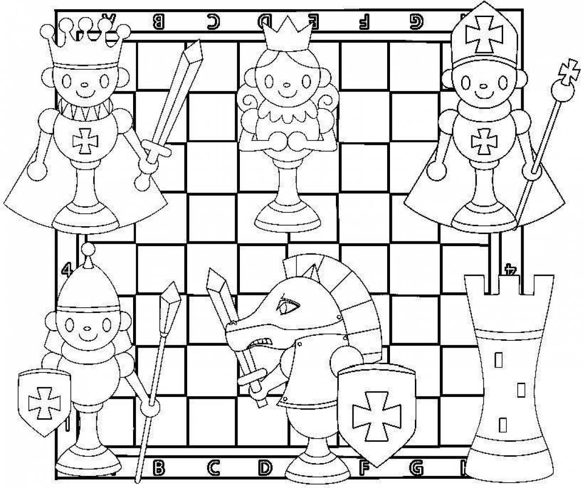 Colorful chess coloring book for kids
