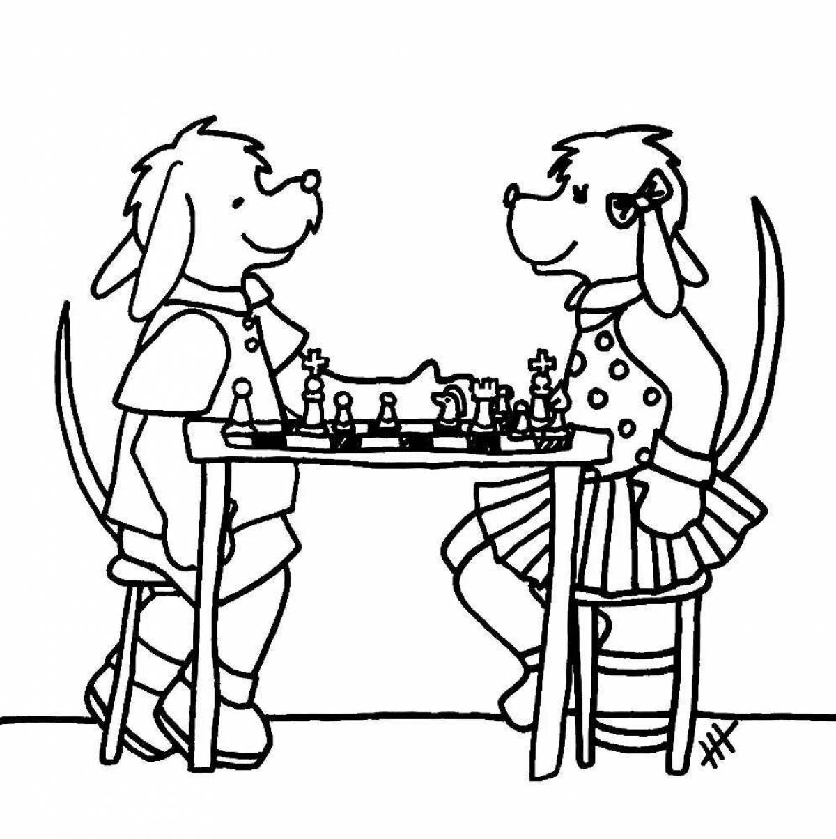 Colorful chess coloring book for little kids