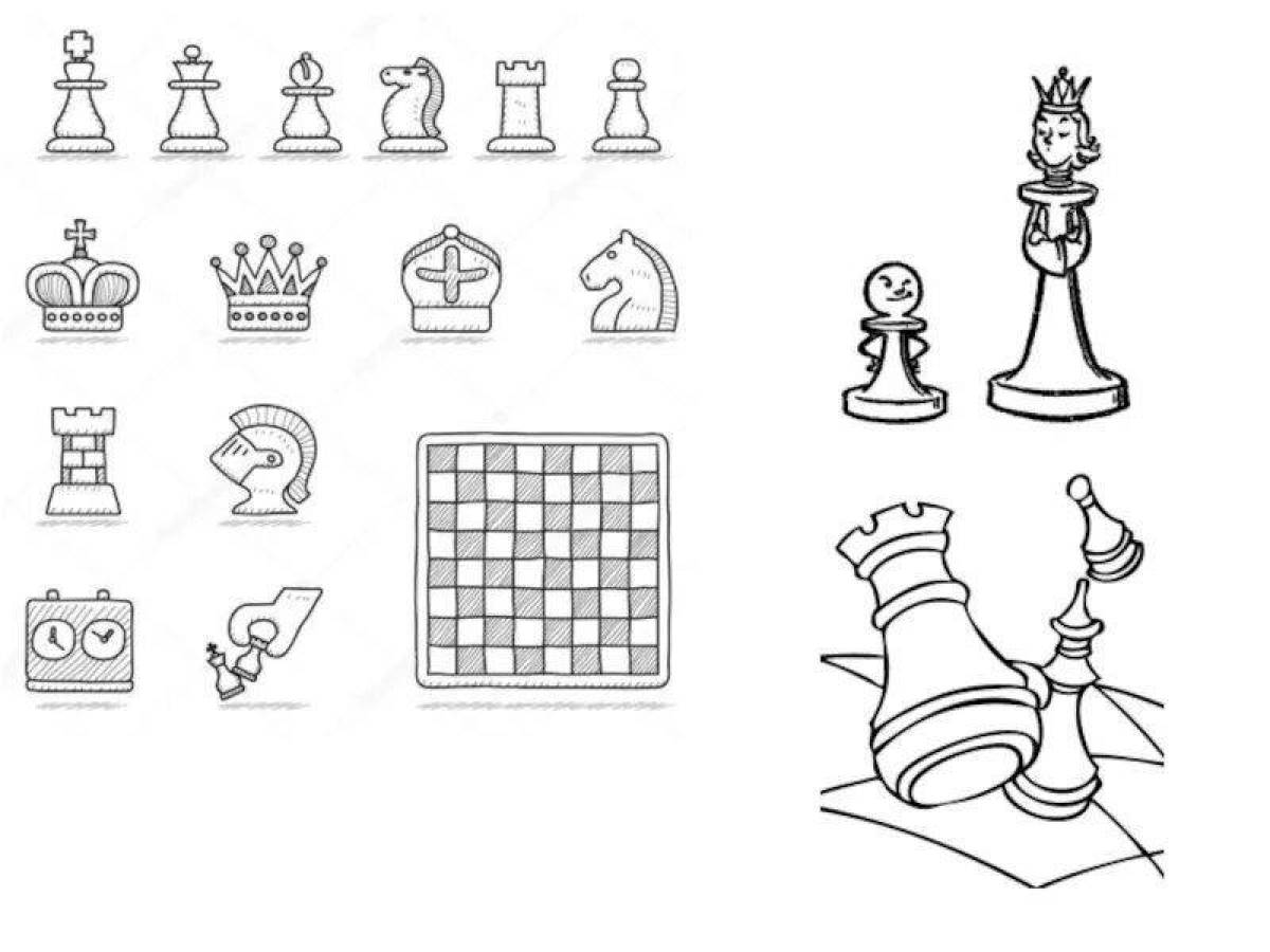 Colorful chess coloring book for kids of all ages
