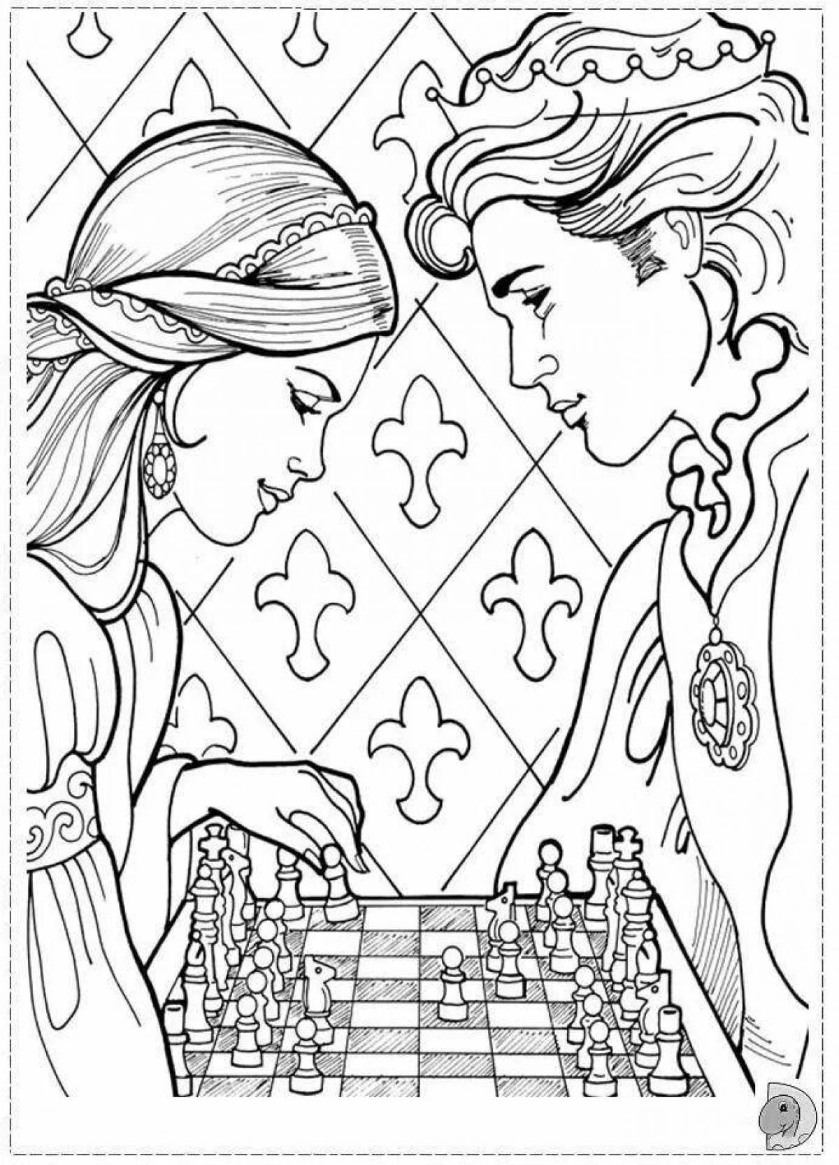 Colorful chess coloring book for kids to compete