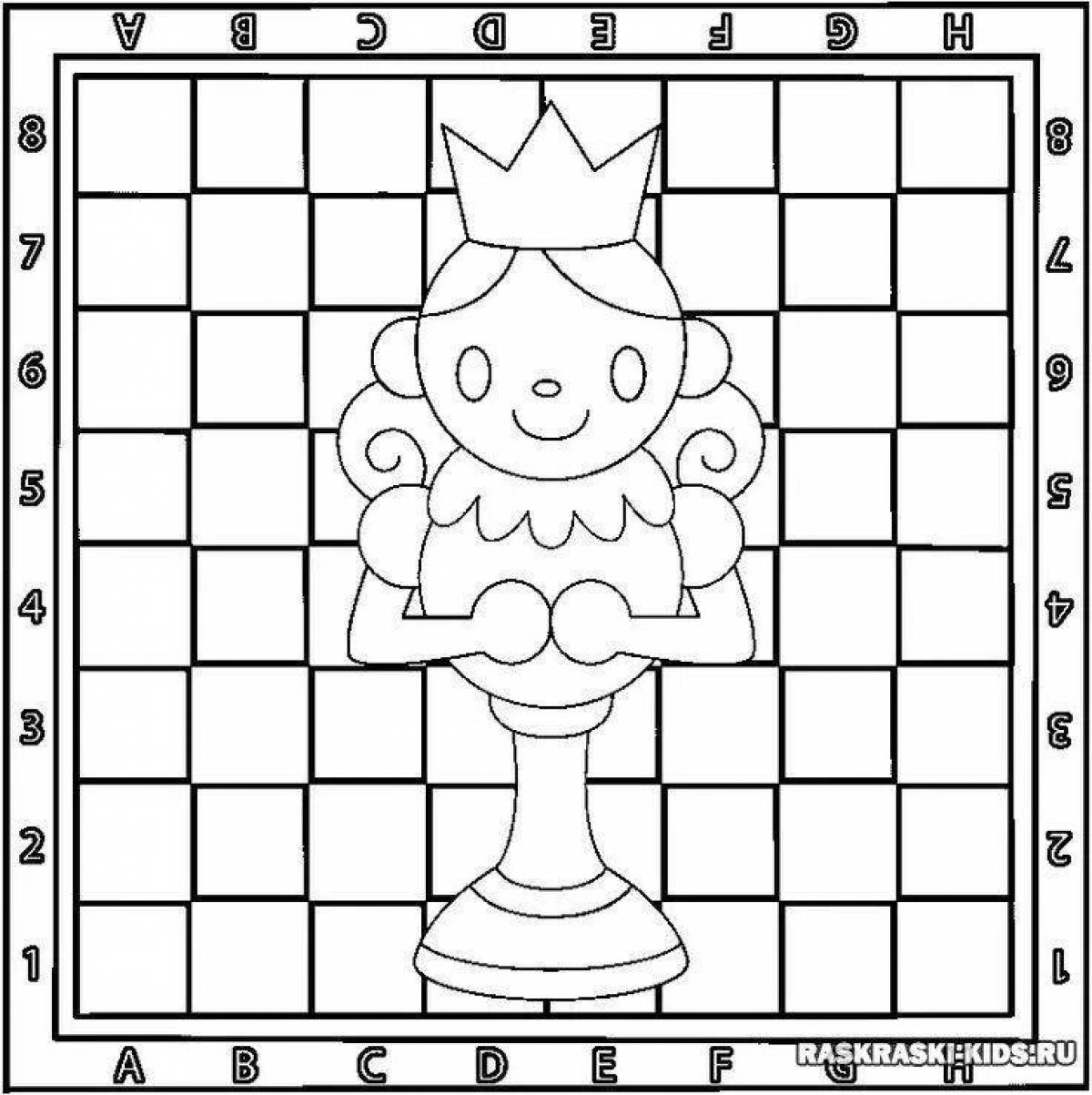 Colorful chess coloring book for kids to learn the rules