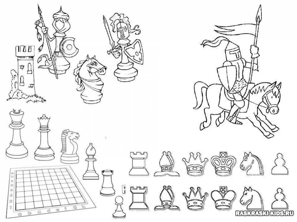 Colorful chess coloring book for kids to learn the culture