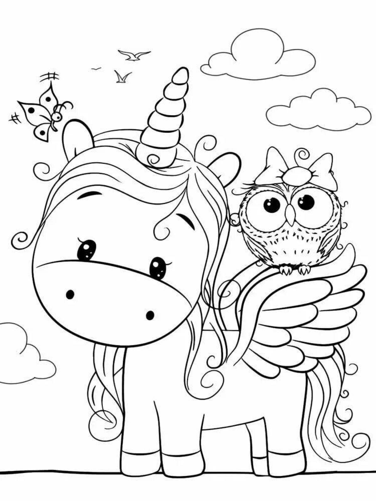 Glittering unicorn coloring page