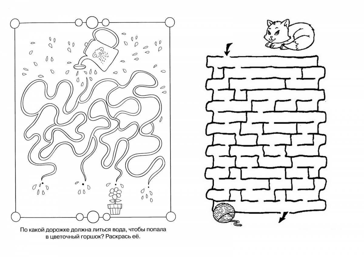 Complex coloring maze for children 5-6 years old