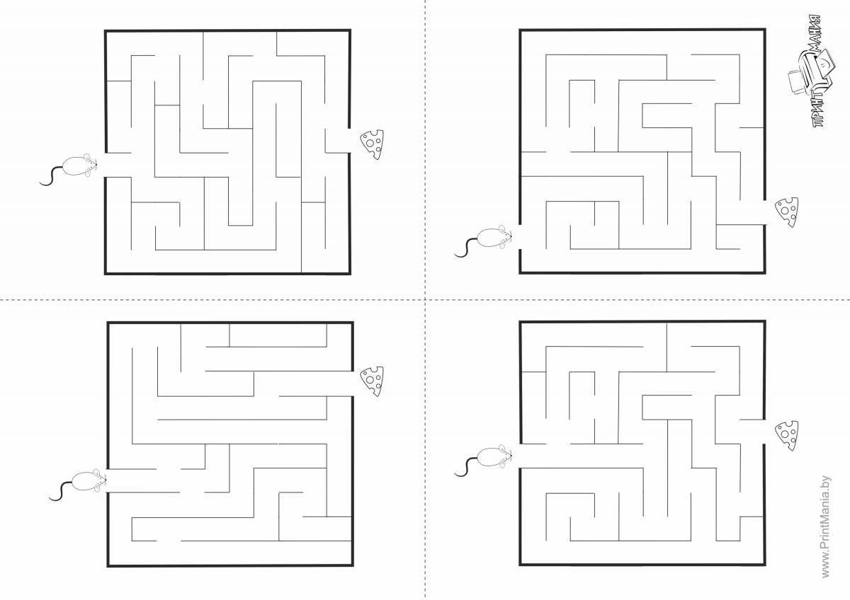 Intricate maze coloring book for children 5-6 years old