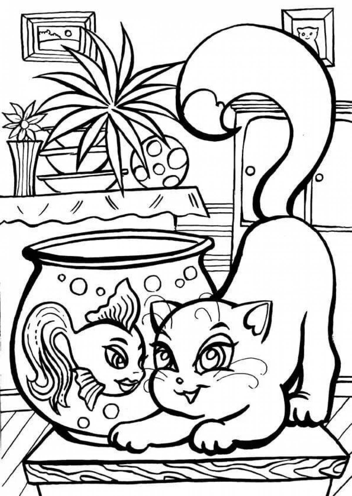 Exquisite cat coloring book for 6-7 year olds