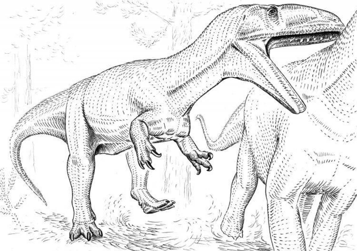 Красочно иллюстрированная страница раскраски аллозавра