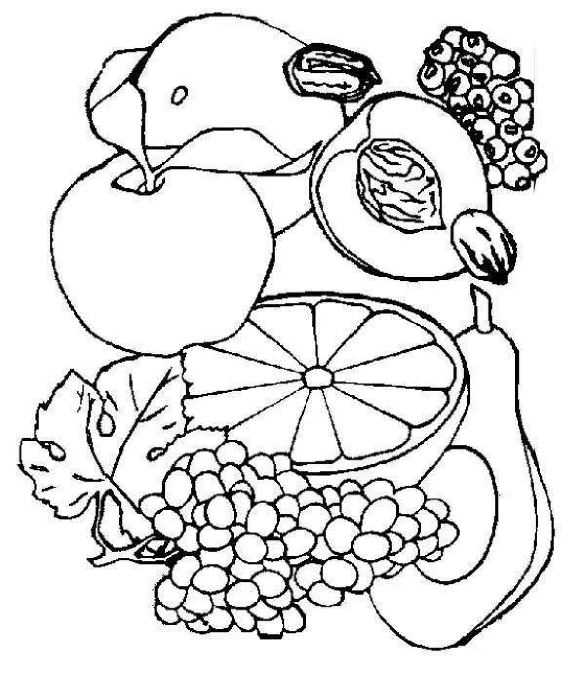 Complex coloring book about proper nutrition
