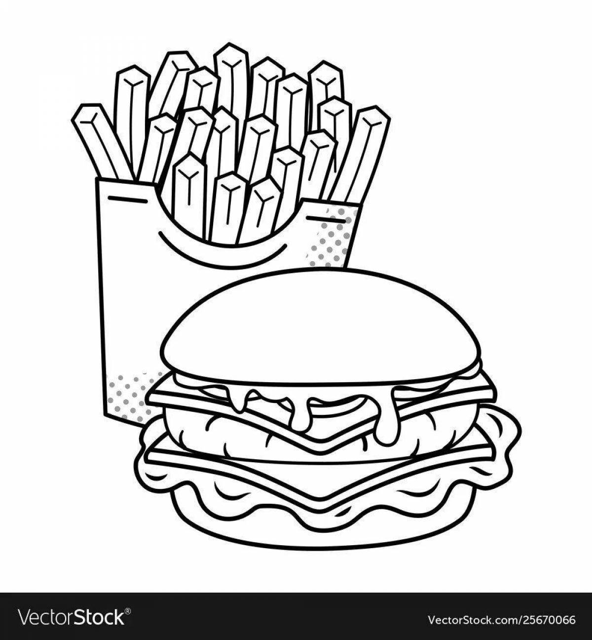 Нарисованный гамбургер картошка фри и наггетсы