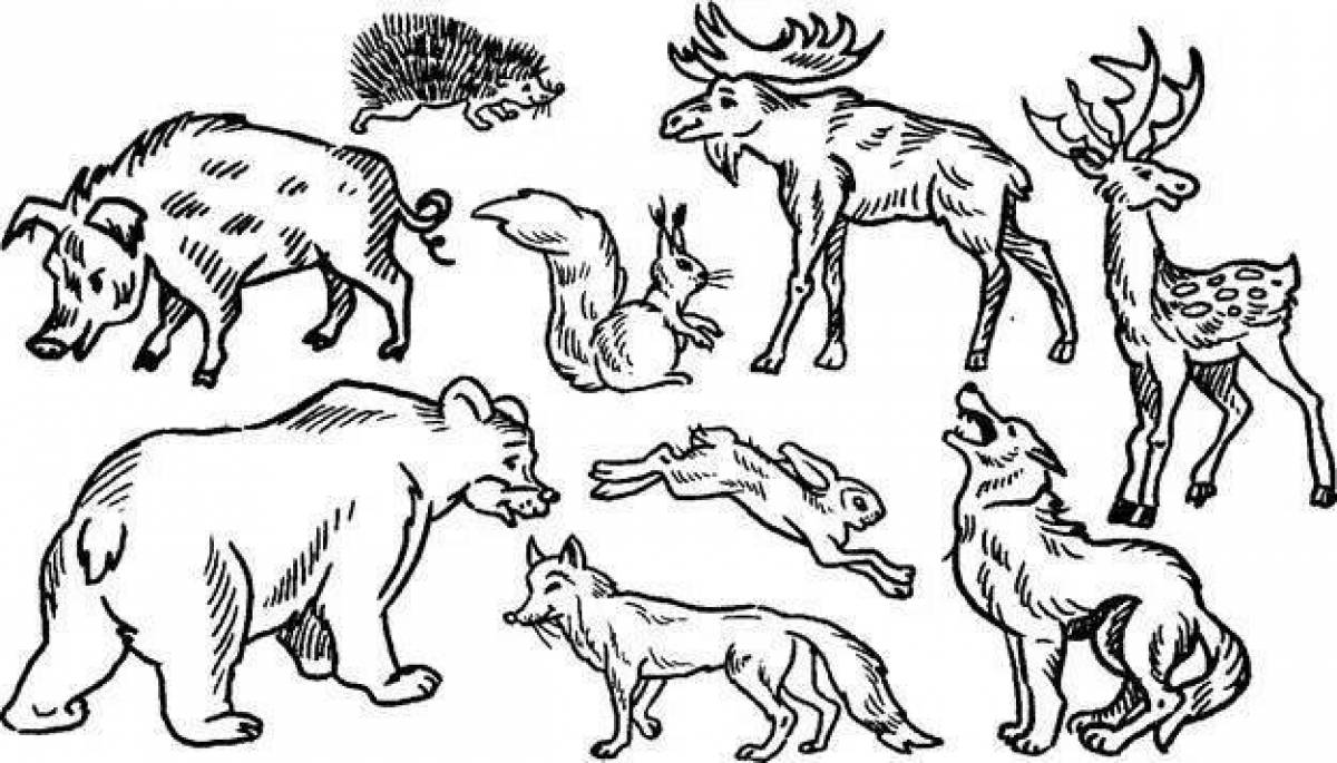 Glowing forest animals coloring page
