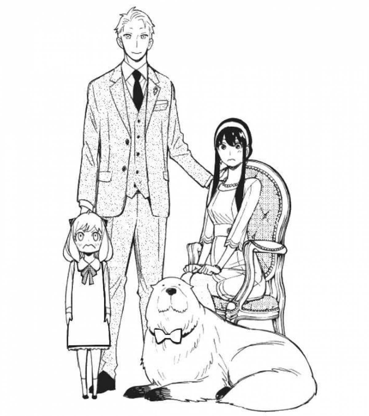 Остроумная аниме-шпионская семейная раскраска