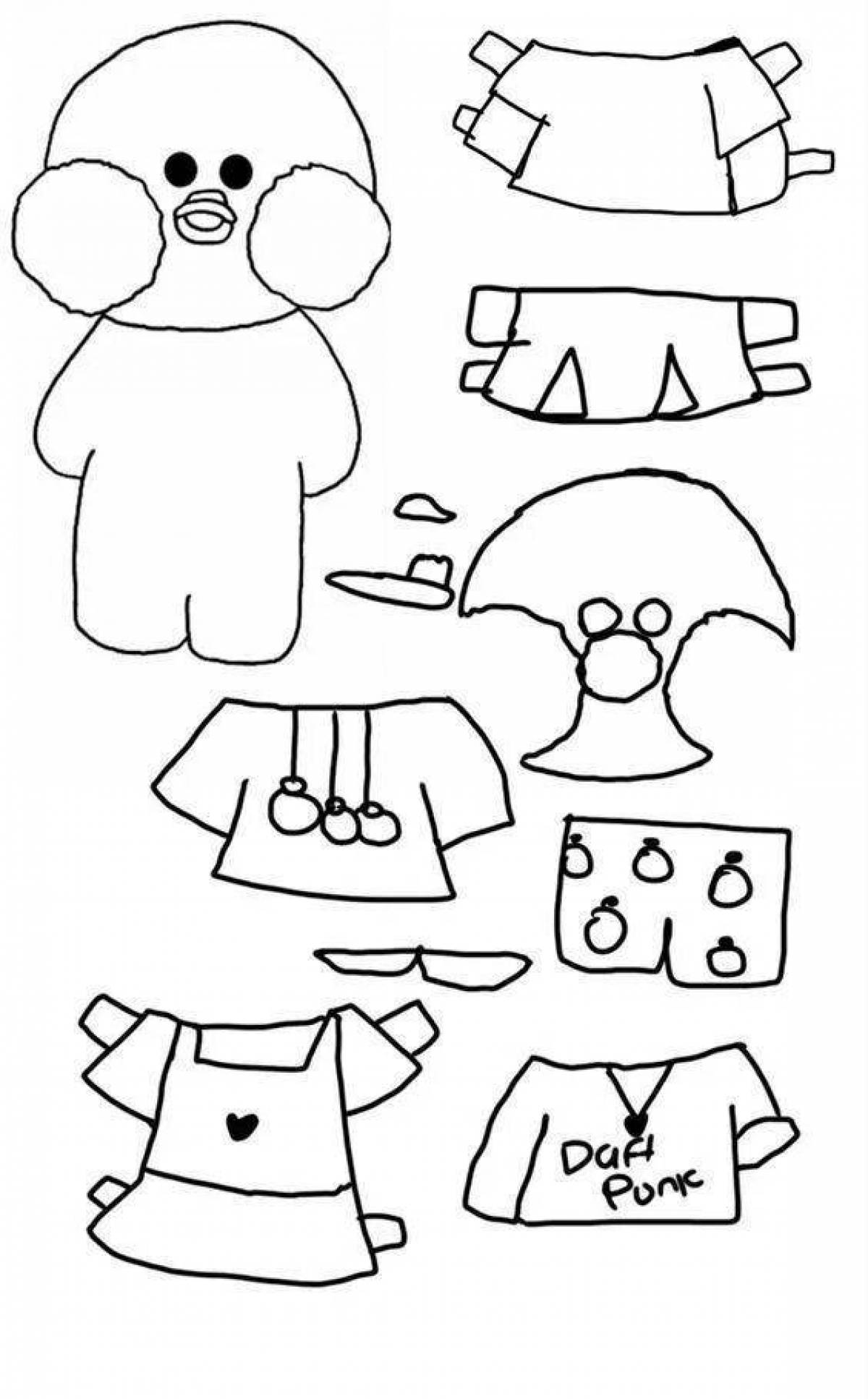 Coloring page of wild duck in clothes